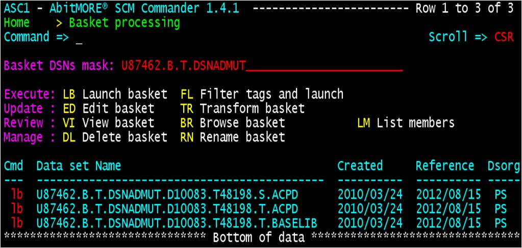 Verify/alloc/delete of BAS- PROM- or PROD DSNs - Launch the baskets