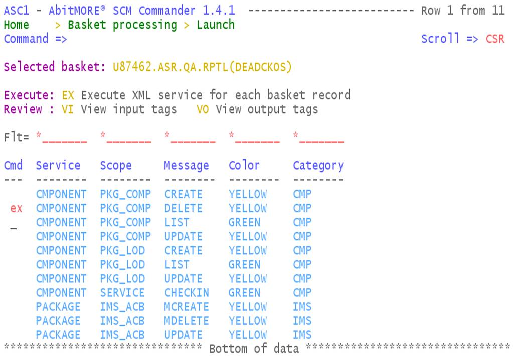 Launch a basket - Select a basket compliant XML