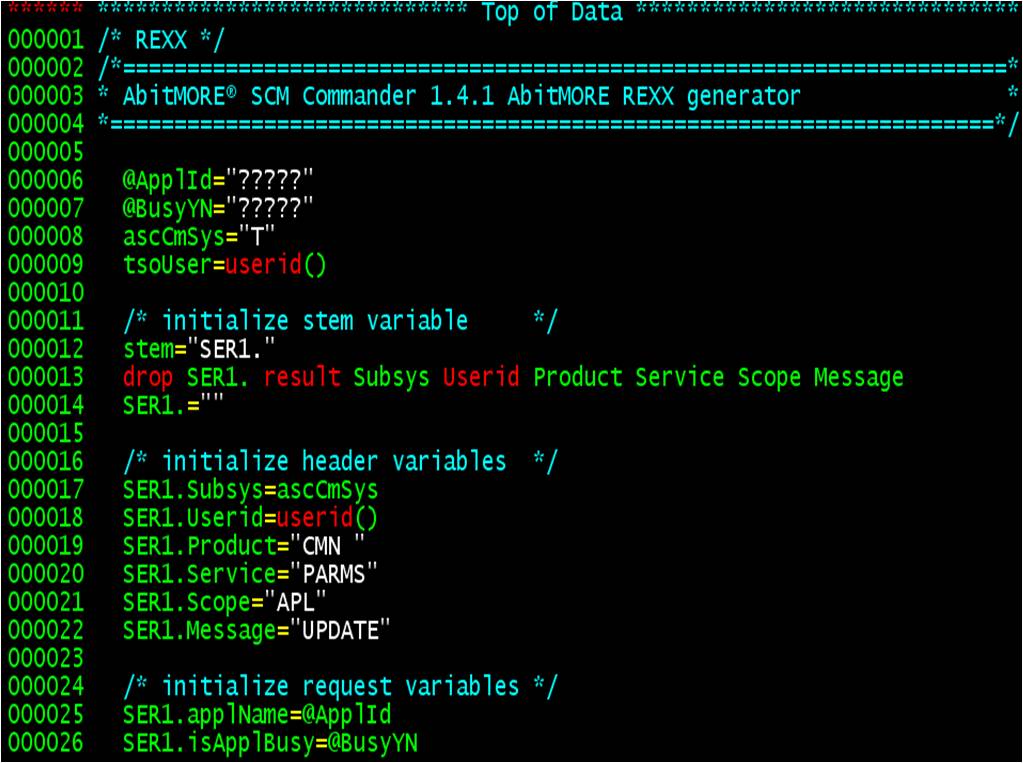 SERXMLRC REXX code generation - Review generated REXX code (1/2